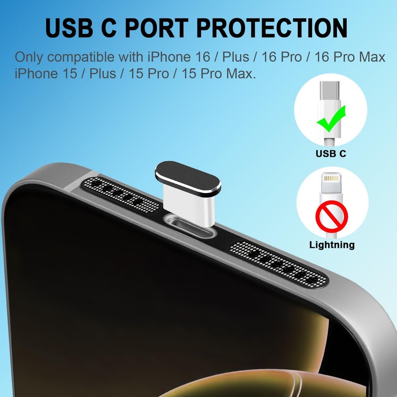 Goweewon USB C Dust Plug, 10 Pack USB C Port Cover, Phone Speaker Dust Cover and Type C Charging Port Plug Protector Cover for iPhone 15/ iPhone 16/16 Pro/16 Pro Max, iPhone 17 - Image 4